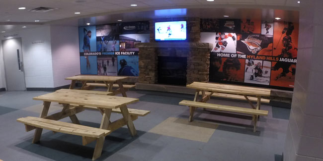 Concessions Seating: Benches & TVs